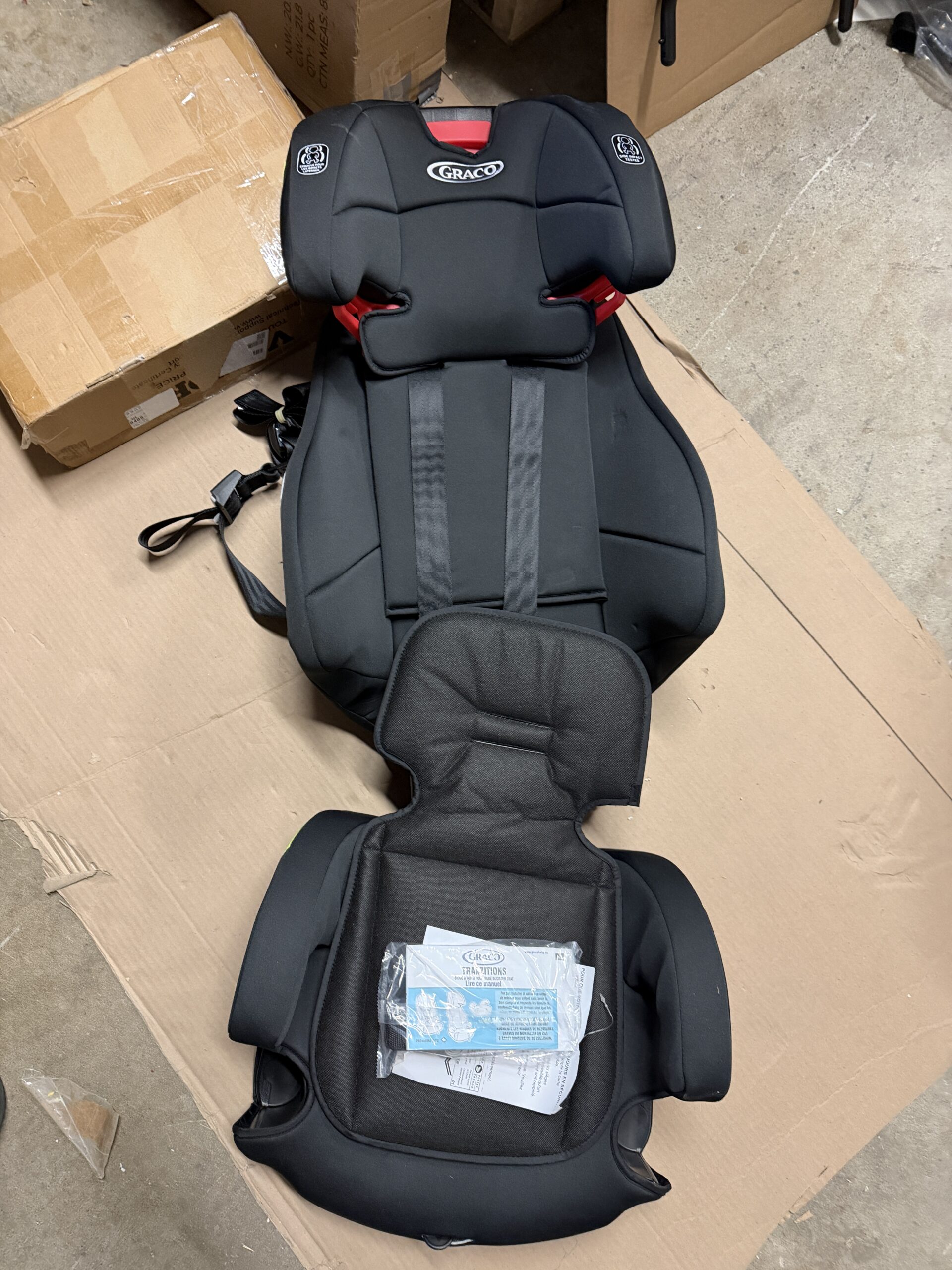 Graco harness booster seat in grey and black for child safety