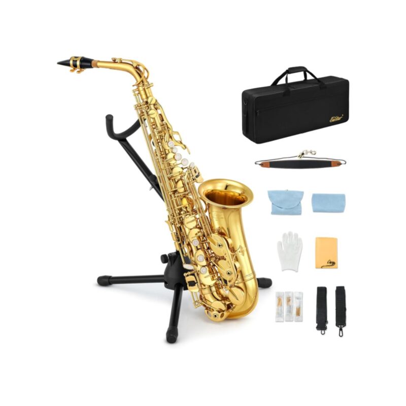 Eastar student alto saxophone in golden lacquer finish with full beginner kit