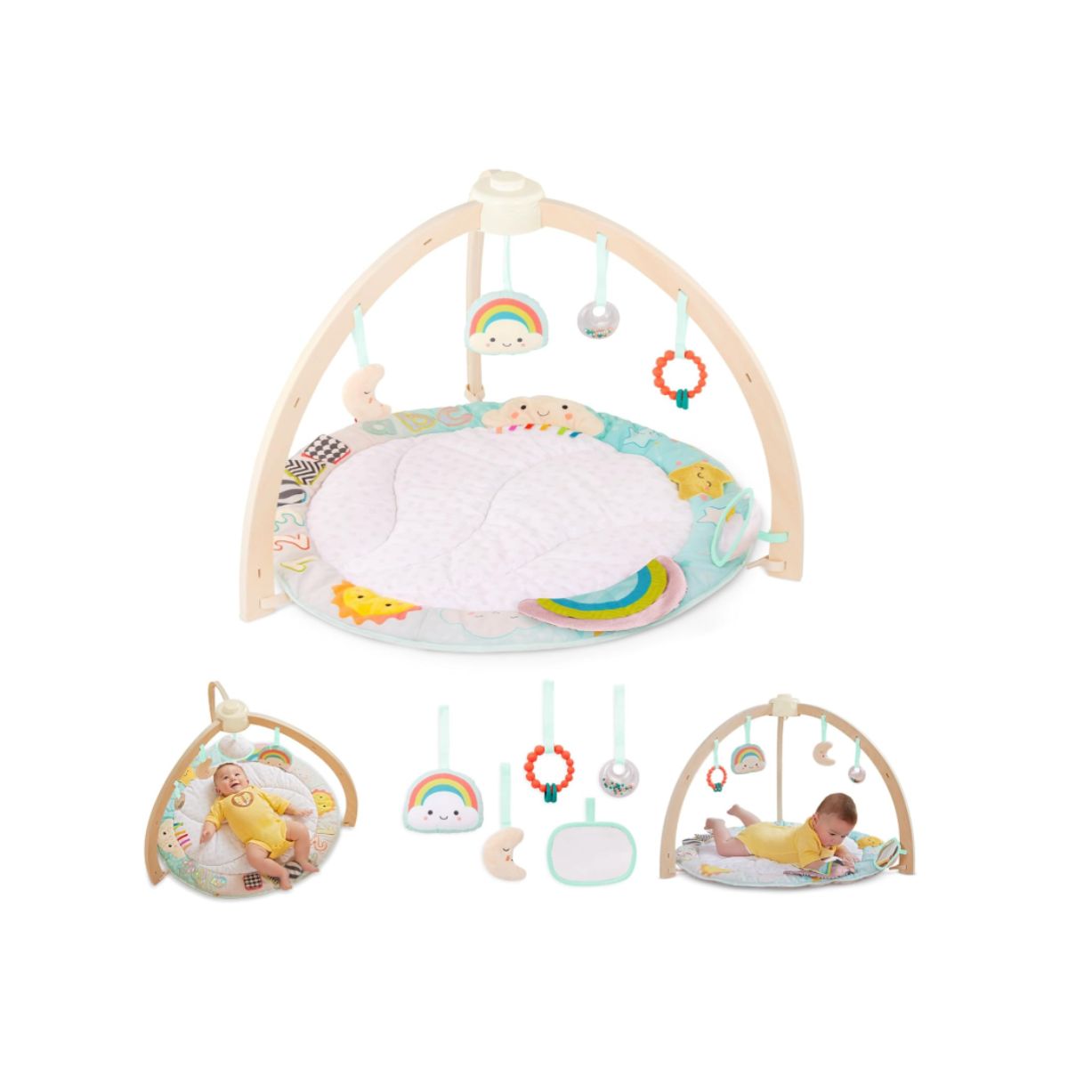 Wooden Baby Gym - B. toys Soft Play Mat B. toys wooden baby gym with soft play mat and hanging sensory toys