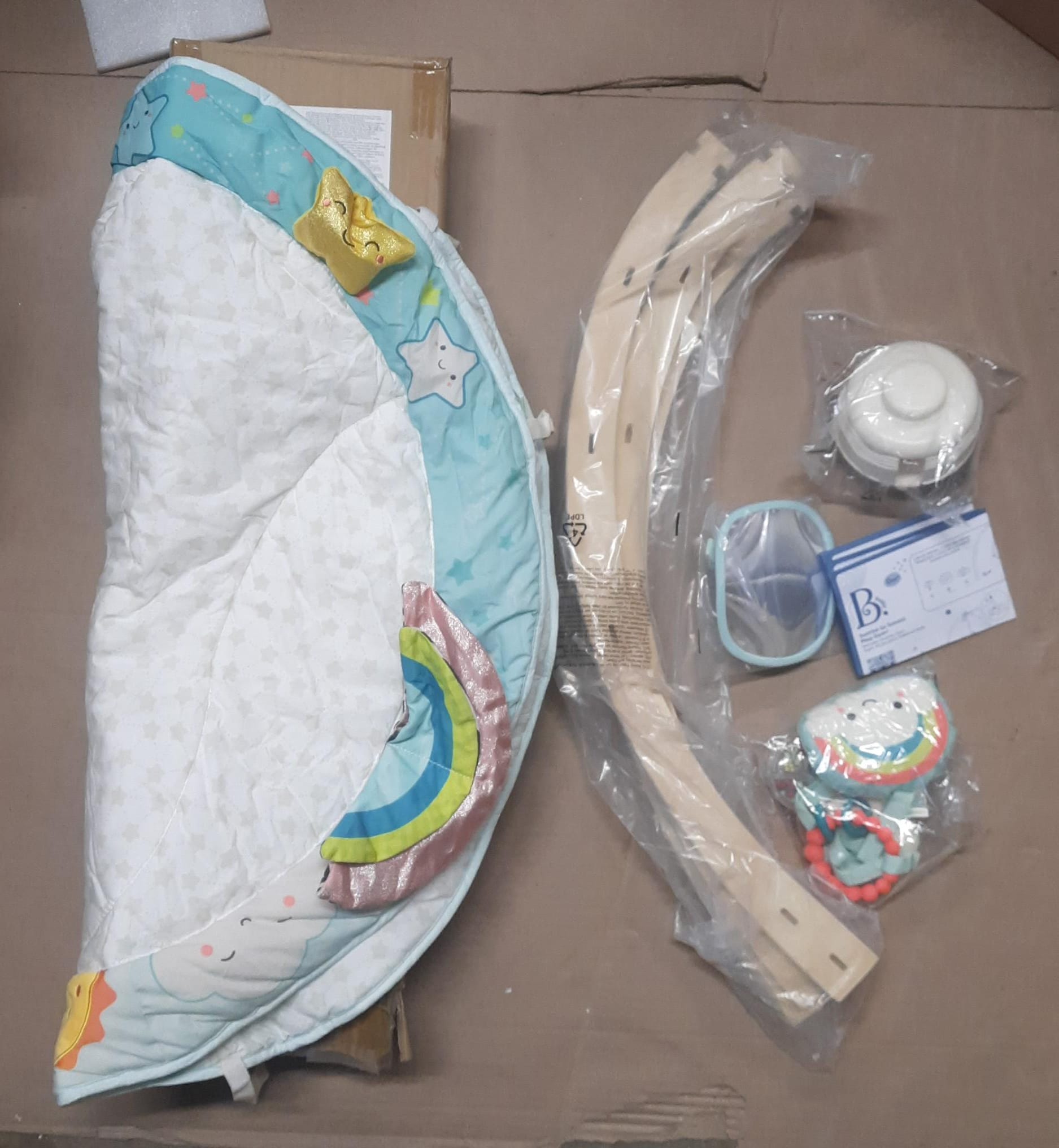 B. toys wooden baby gym with soft play mat and hanging sensory toys
