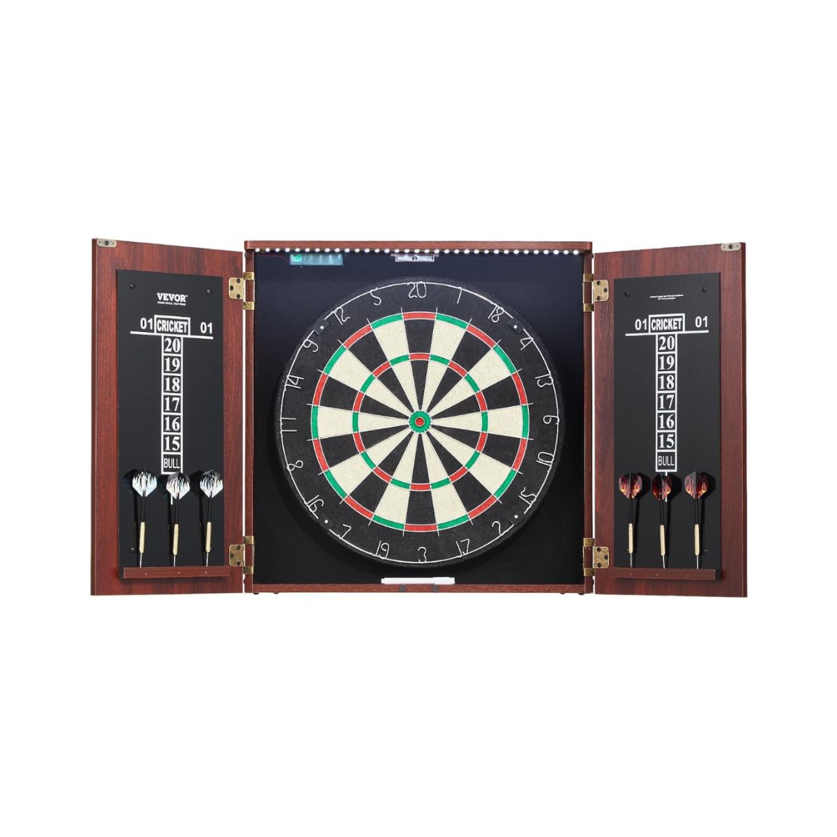 Dartboard Cabinet Set - VEVOR with LED Light VEVOR dartboard cabinet set with LED light and steel tip darts