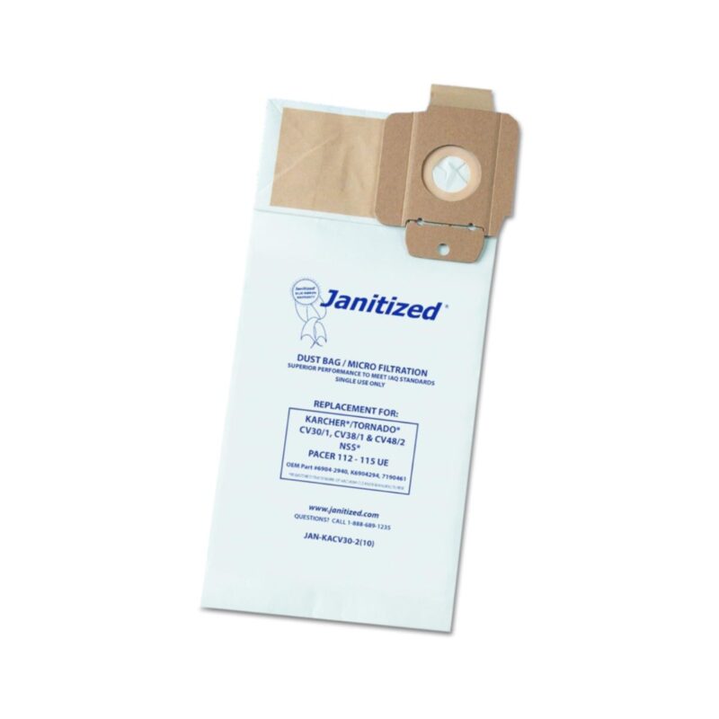 Janitized premium replacement vacuum bag in commercial grade filter design