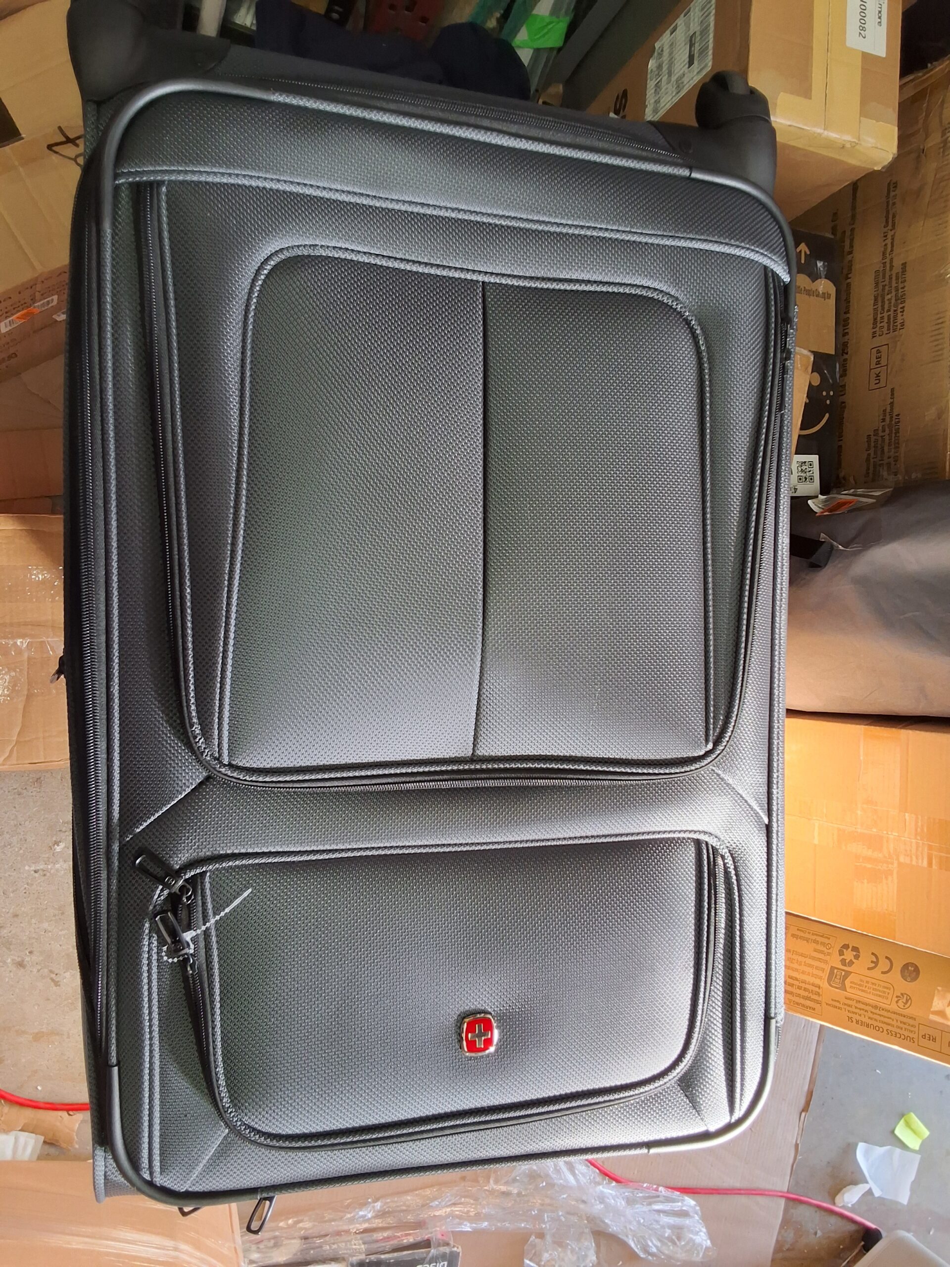 SwissGear softside expandable luggage in dark grey with spinner wheels