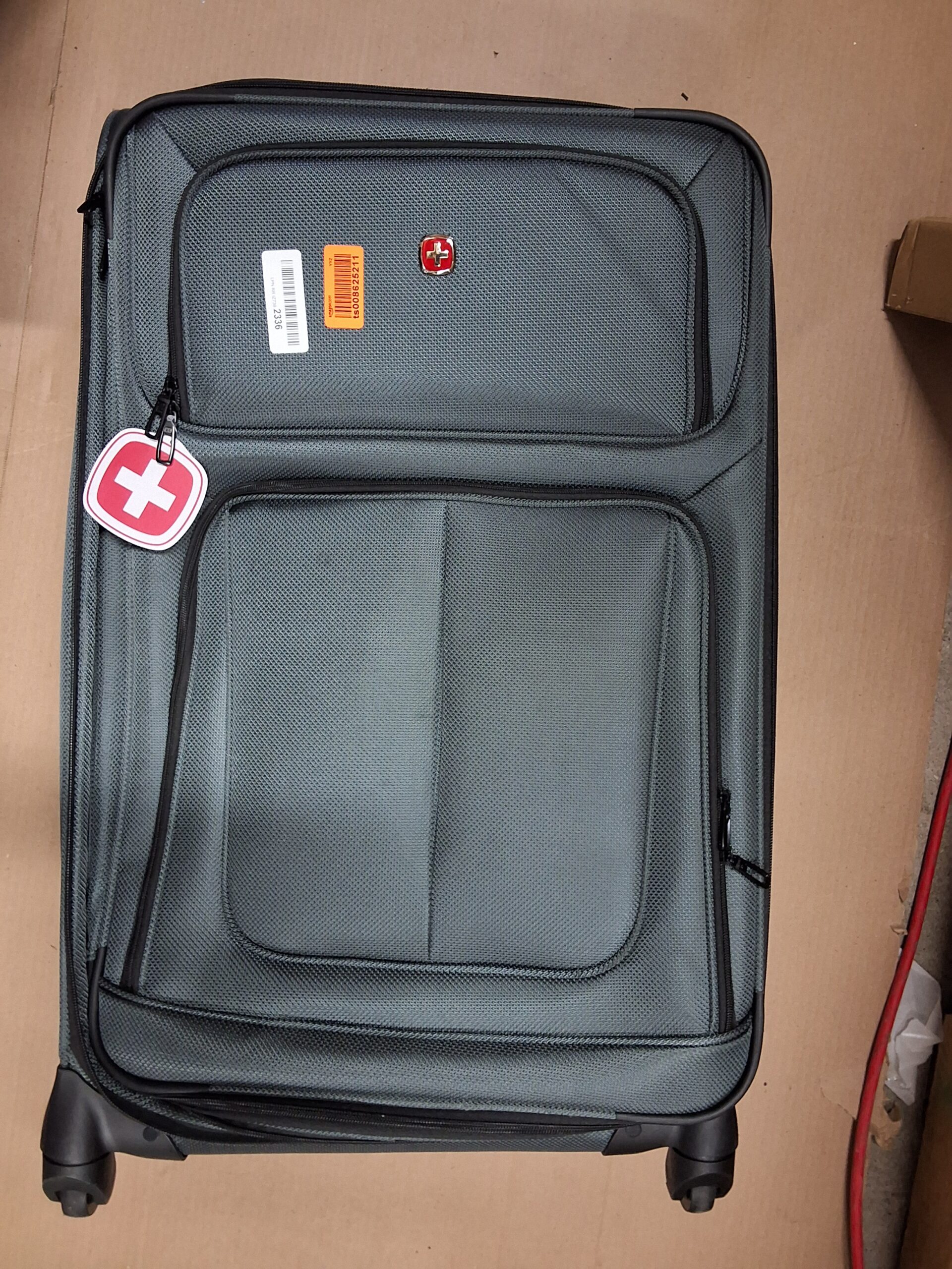 SwissGear softside expandable luggage in dark grey with spinner wheels