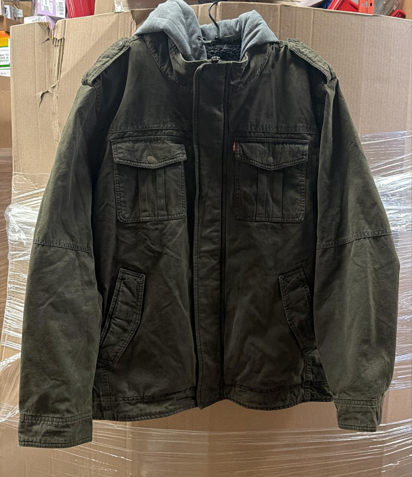Levi's washed cotton military jacket in olive with removable hood