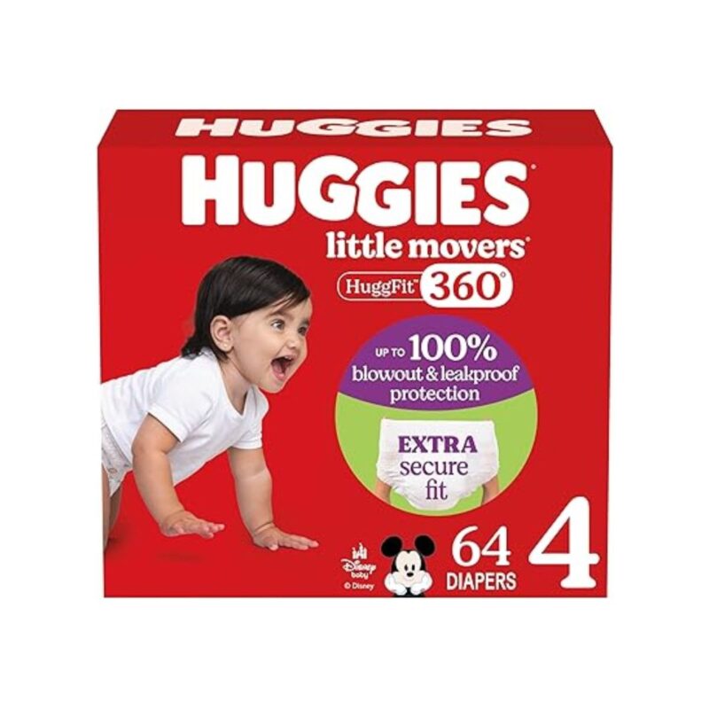 Huggies baby diapers size 4 with 360 degree waistband in packaging