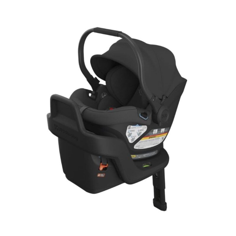 UPPAbaby lightweight infant car seat in charcoal black with easy portability features