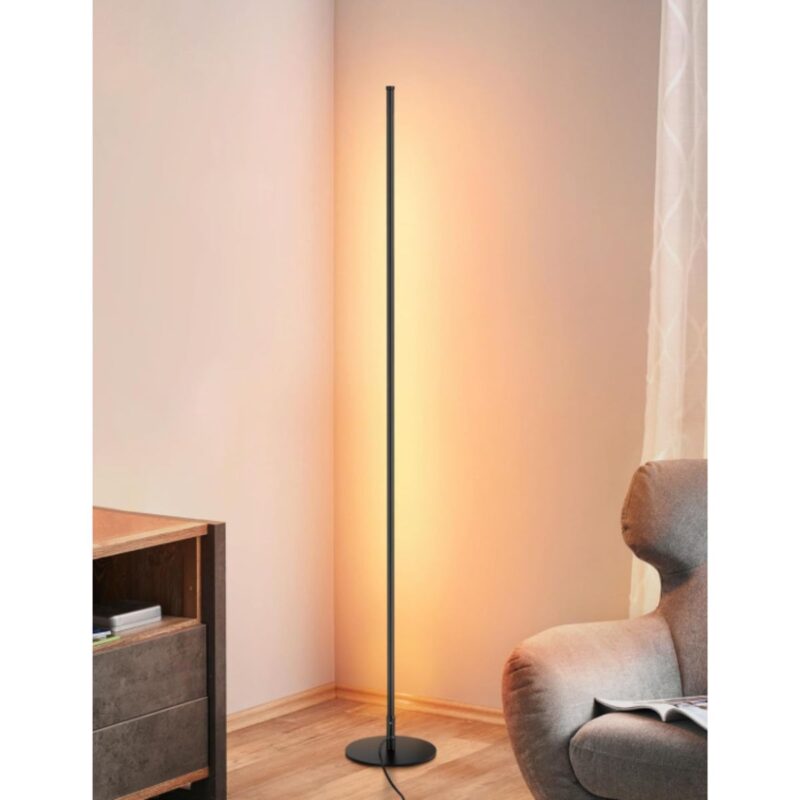 EDISHINE corner floor lamp in black with dimmable light and remote