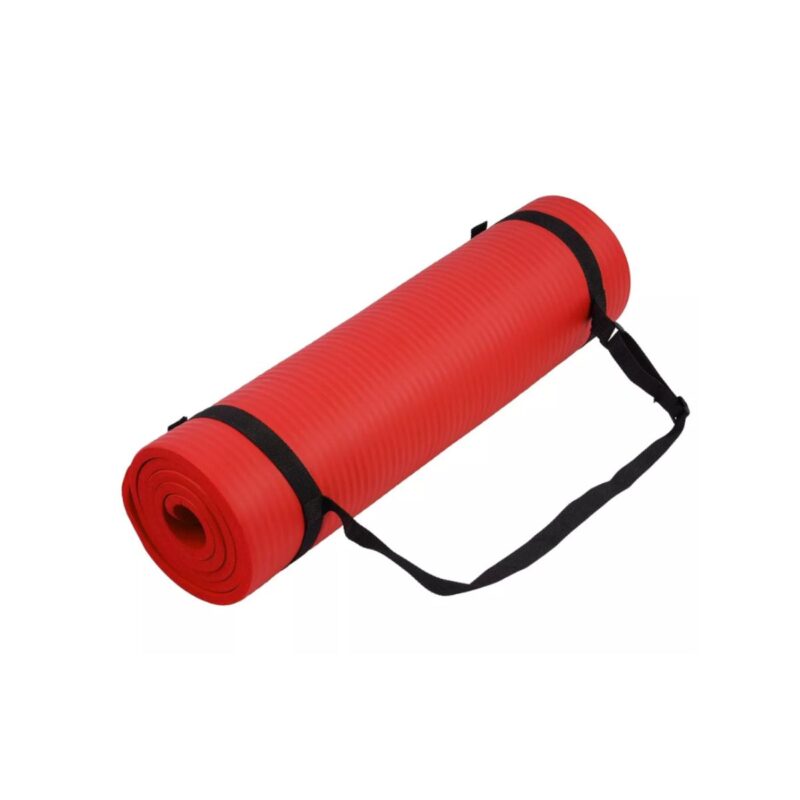 Fitvids exercise yoga mat in red with carrying strap and 1/2-inch thickness