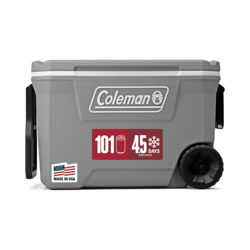 wheeled cooler in lakeside blue with heavy-duty wheels