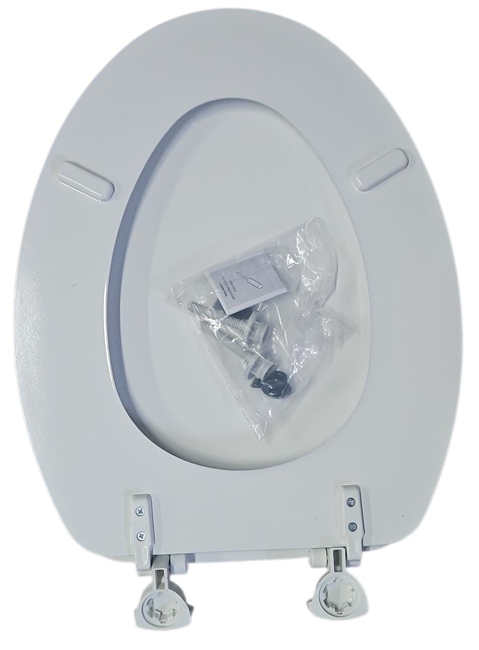 Bemis elongated toilet seat in white slow close design