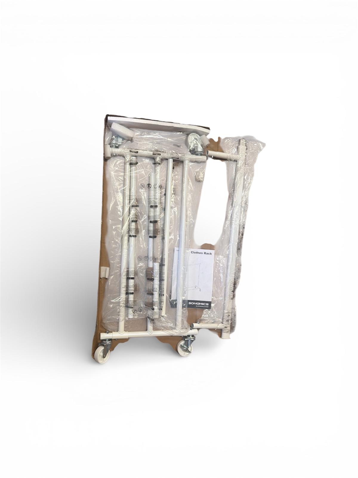SONGMICS clothes rack with wheels in white for heavy-duty garment hanging