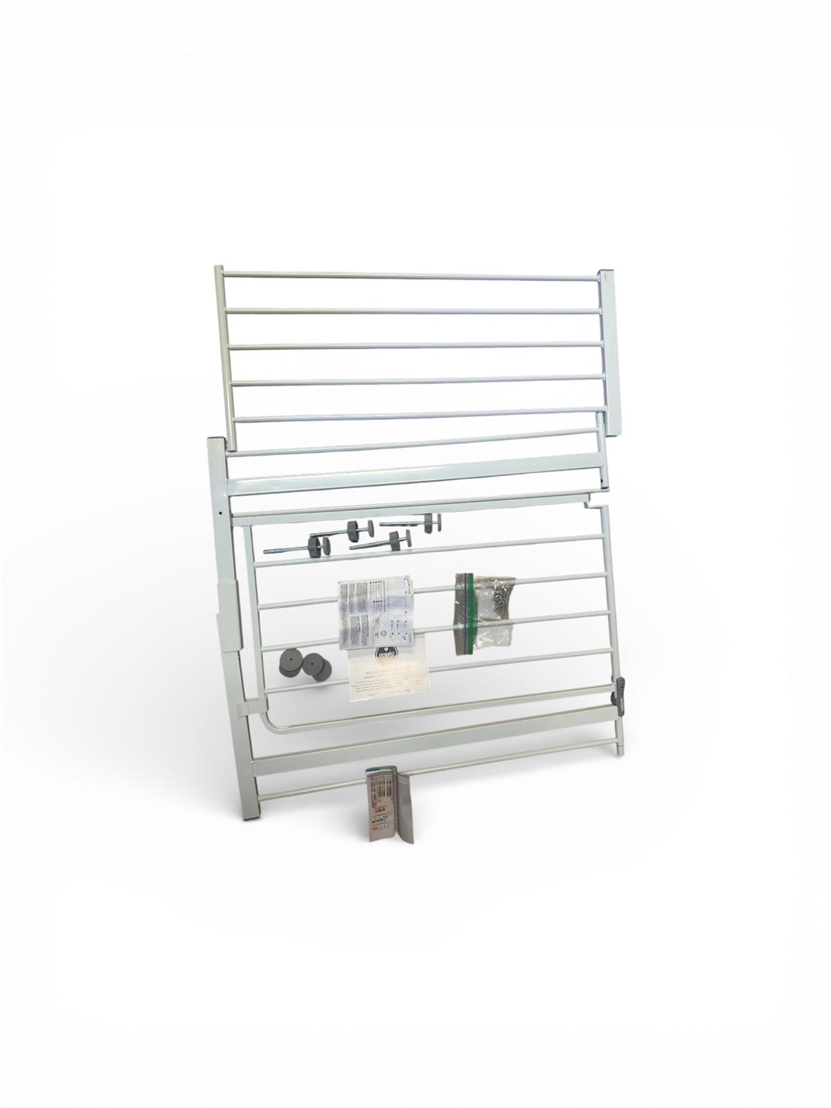 walk-through safety gate in white metal frame design