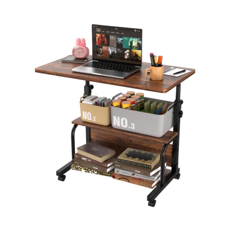 QZMDSM portable rolling desk in rustic style with adjustable height and wheels