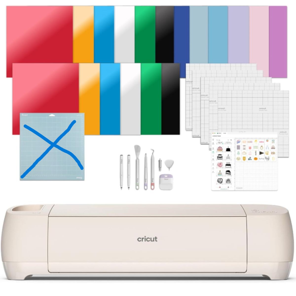 Cricut smart cutting machine in seashell colour with engagement bundle accessories