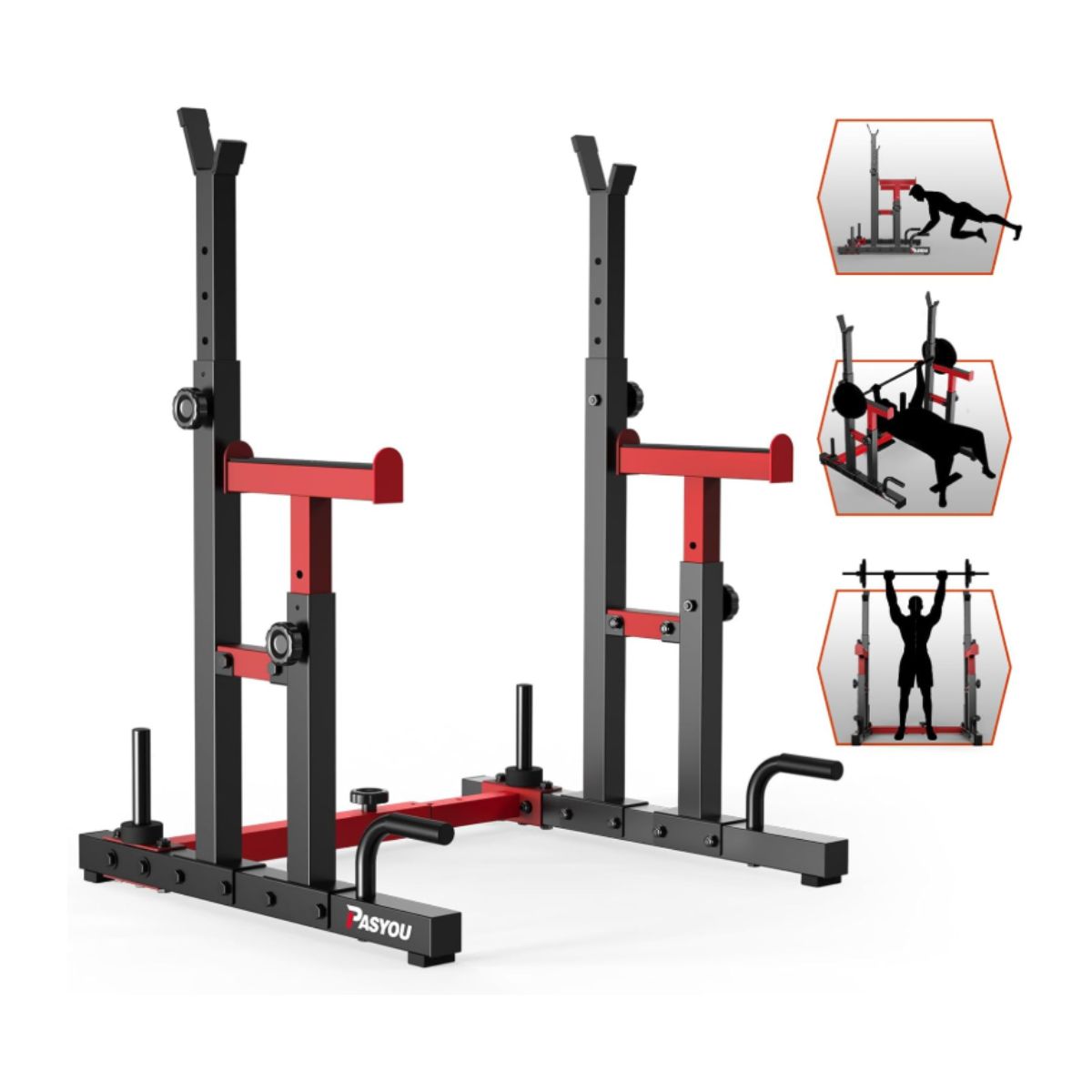 Adjustable Squat Rack - PASYOU PASYOU adjustable squat rack in black steel for home gym