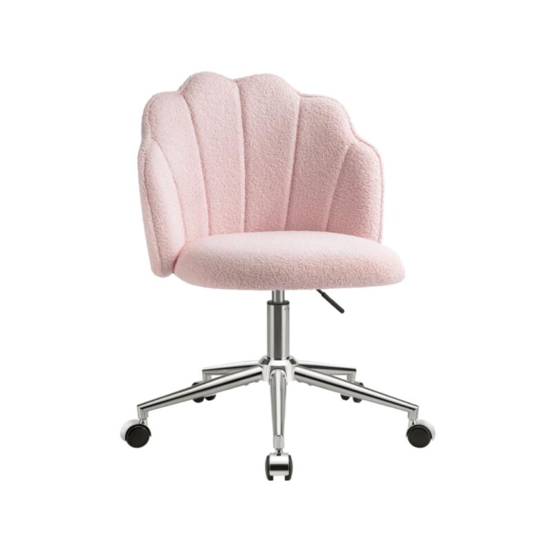 Eufurnibi vanity chair in pink with backrest and wheels
