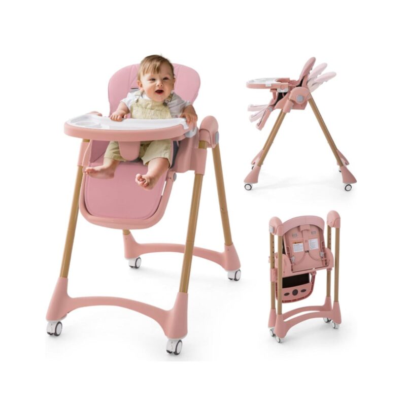 Soobaby portable high chair in pink foldable and adjustable design