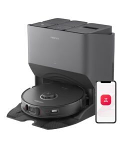 robot vacuum and mop in sleek black design with auto-drying function