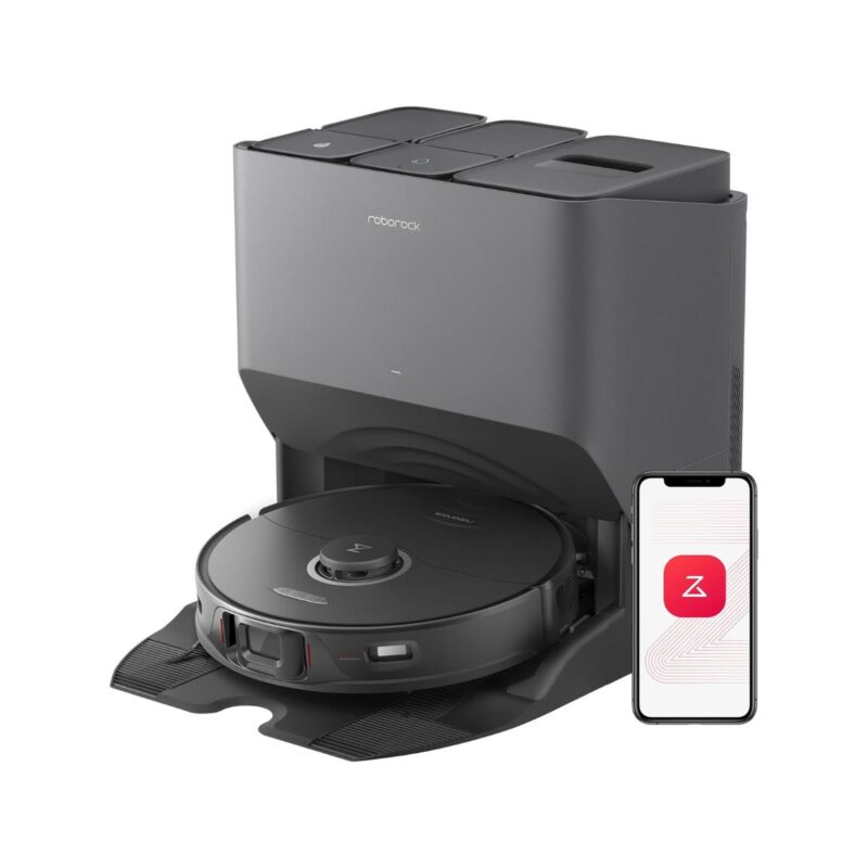 robot vacuum and mop in sleek black design with auto-drying function