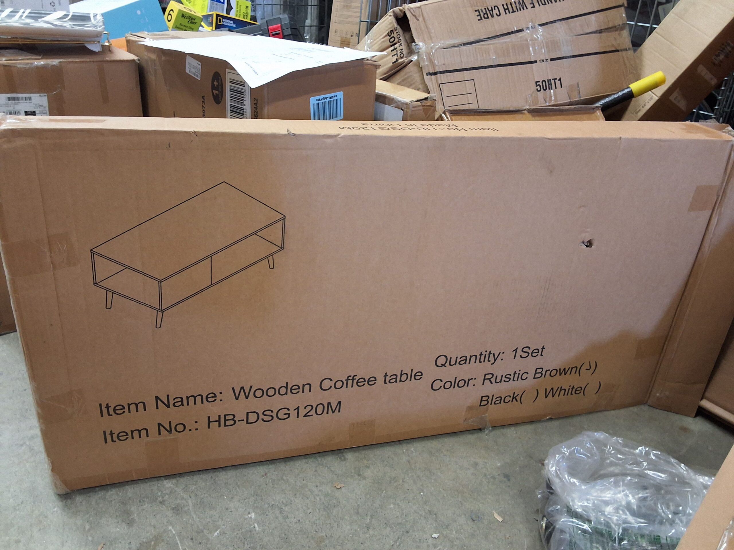 Laurel solid wood coffee table in rustic brown finish with storage shelf