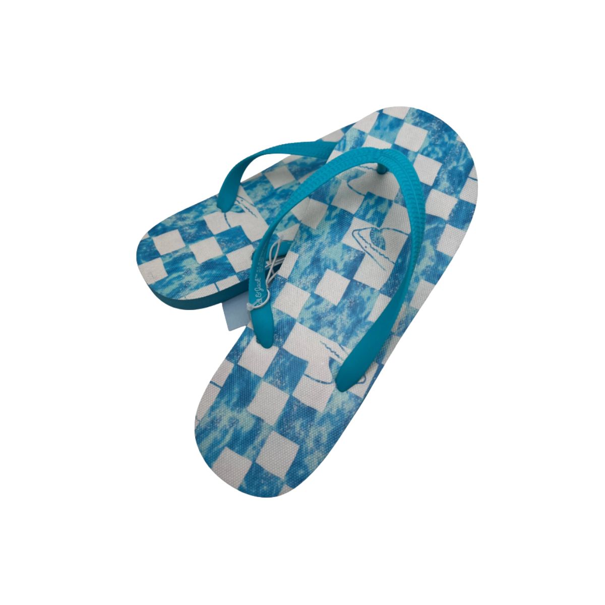 Slip On Flip Flop Sandals - Cat & Jack Blue L (4/5) Cat & Jack slip on flip flop sandals in blue and white checkerboard pattern