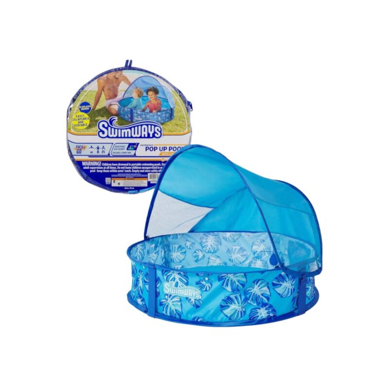 Swimways pop up pool canopy in blue foldable design