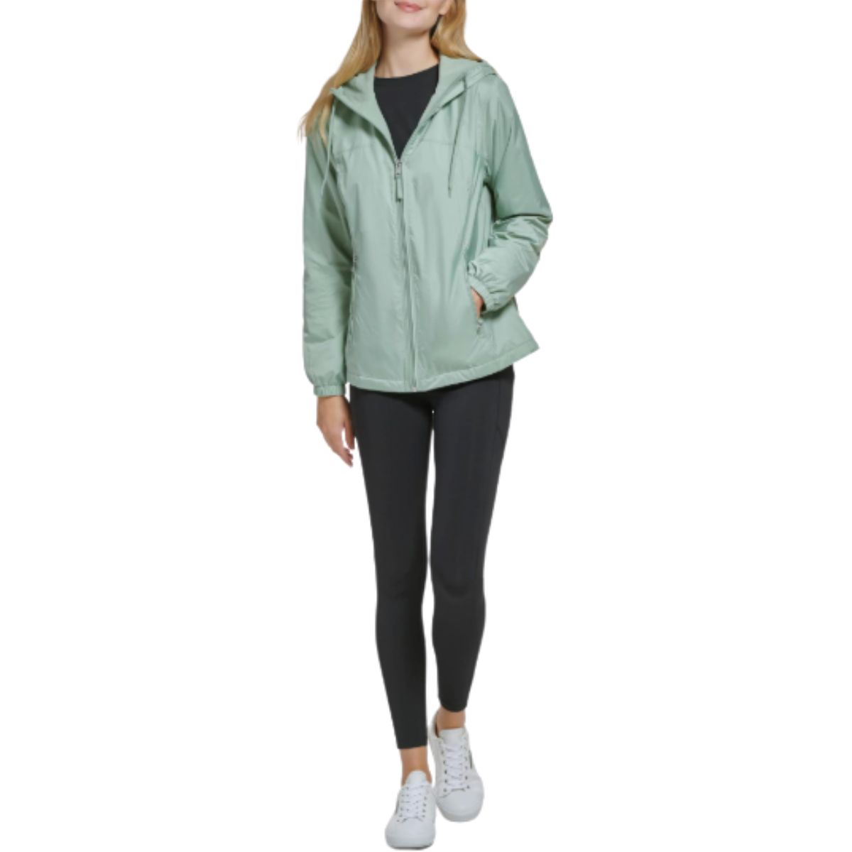 Zip Front Windbreaker - Calvin Womens Calvin zip front windbreaker in green, professional product photography