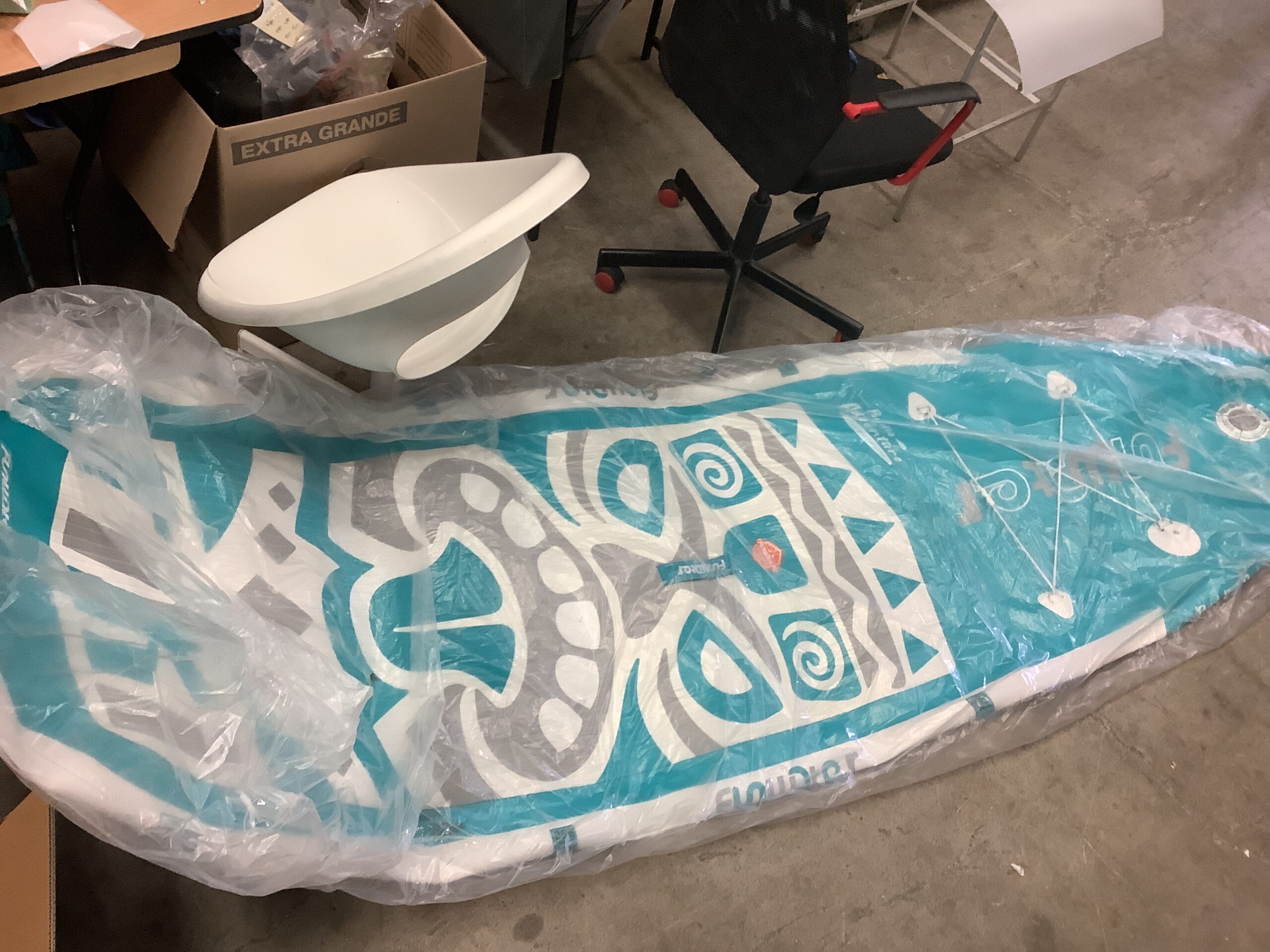 Funwater inflatable paddle board in blue and white finish