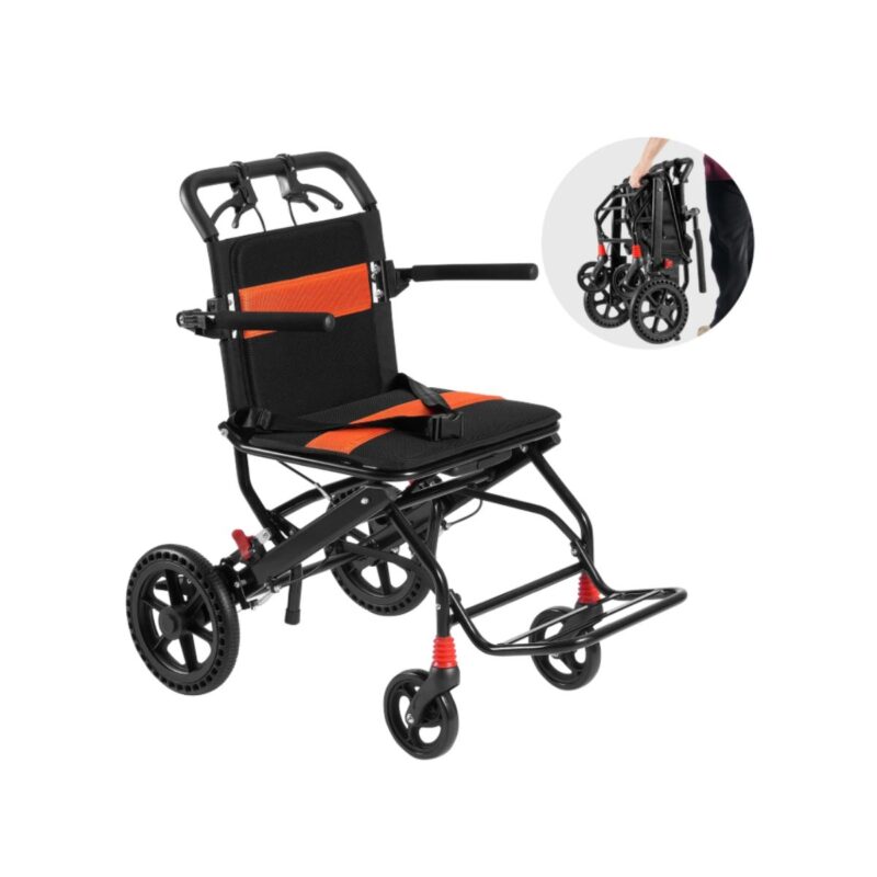 VEVOR foldable transport wheelchair in aluminum alloy with 18-inch seat