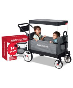 folding push wagon in grey with parent caddy and storage pockets