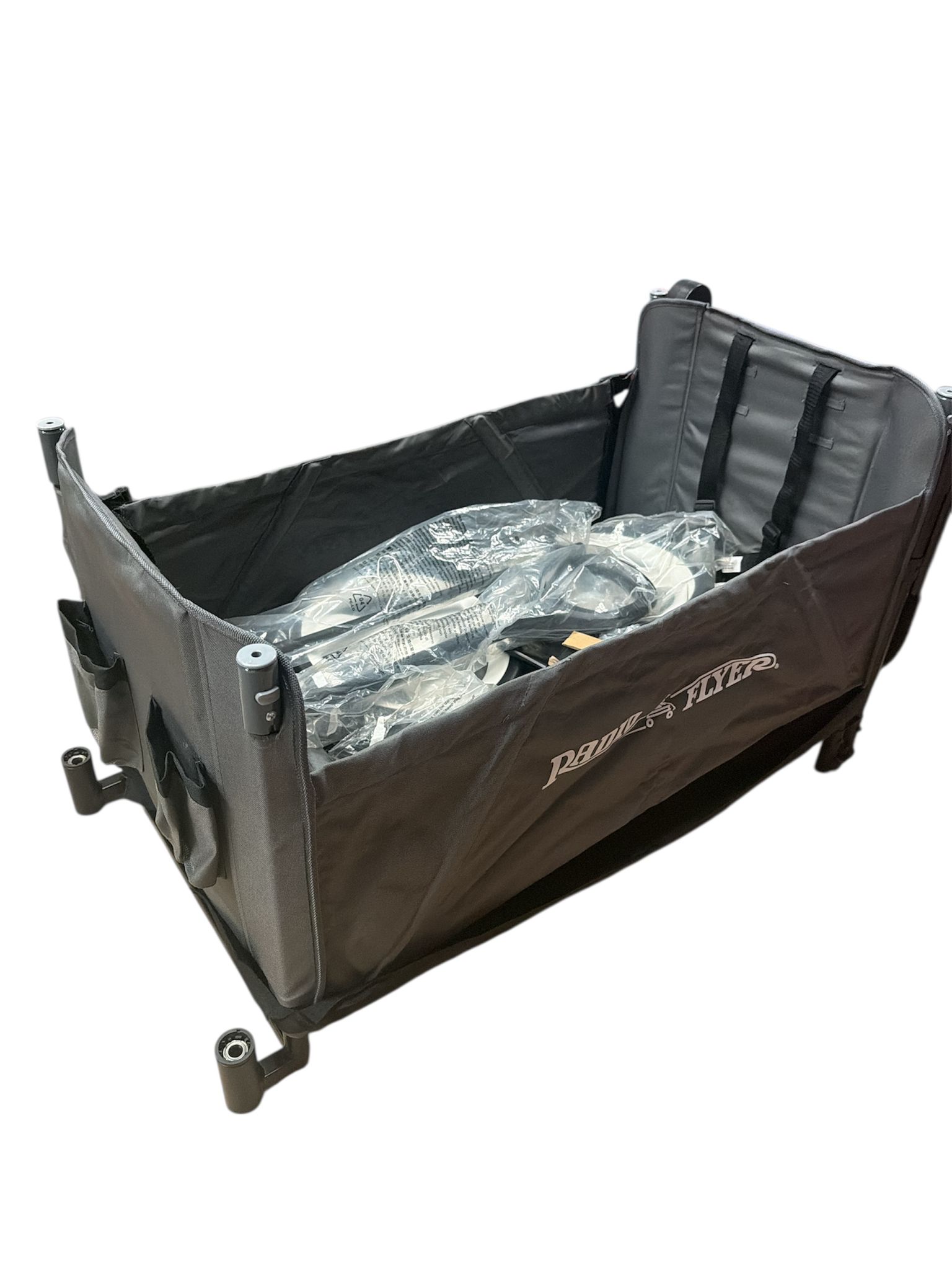 folding push wagon in grey with parent caddy and storage pockets