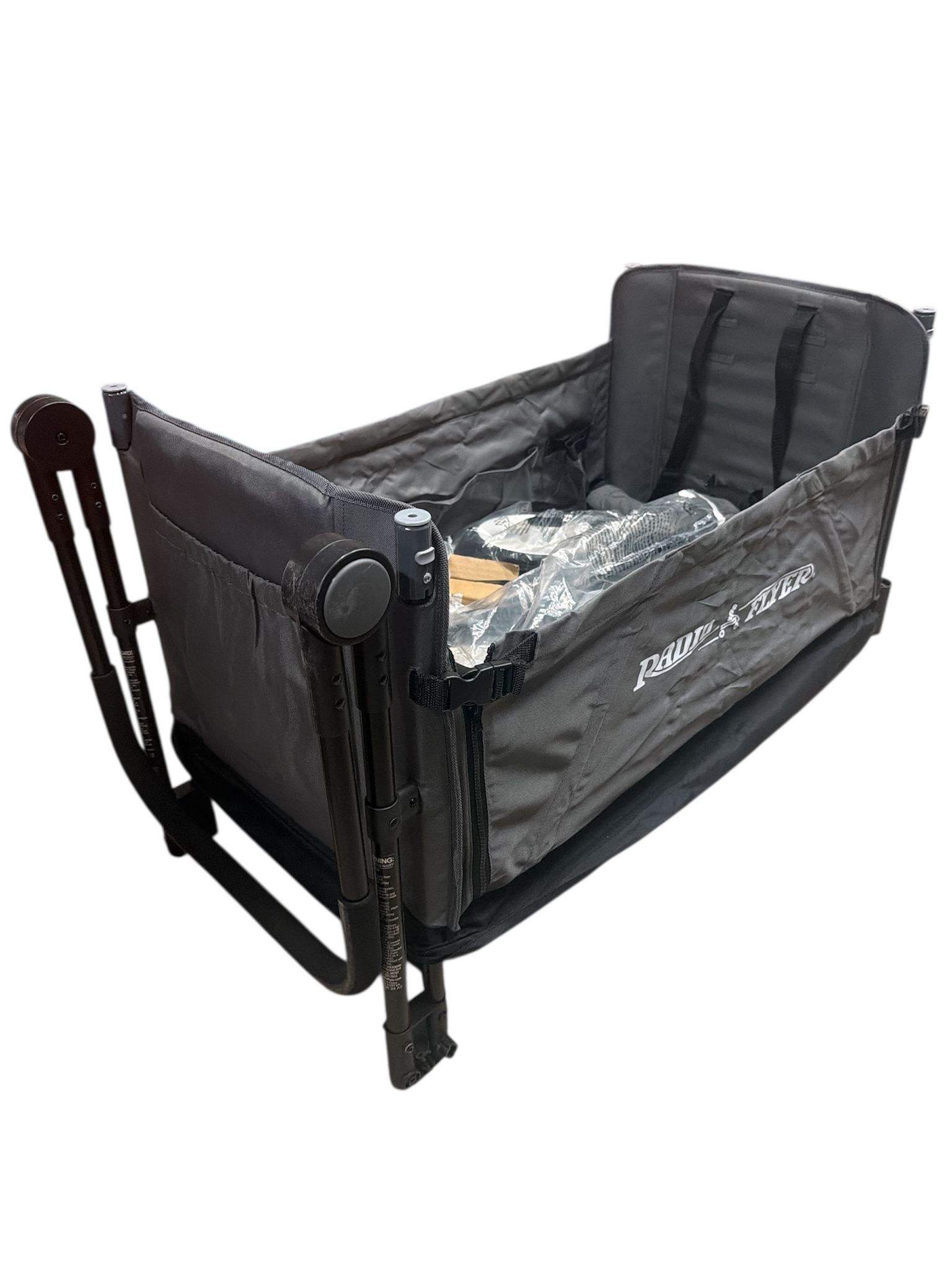 folding push wagon in grey with parent caddy and storage pockets