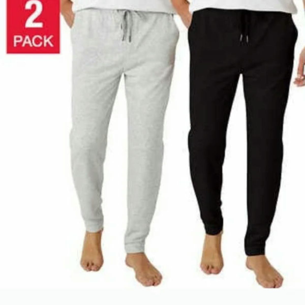 Lounge Joggers - 2 Pack Black & Light Grey Lounge joggers in black and light grey with elastic waistband and drawstring closure