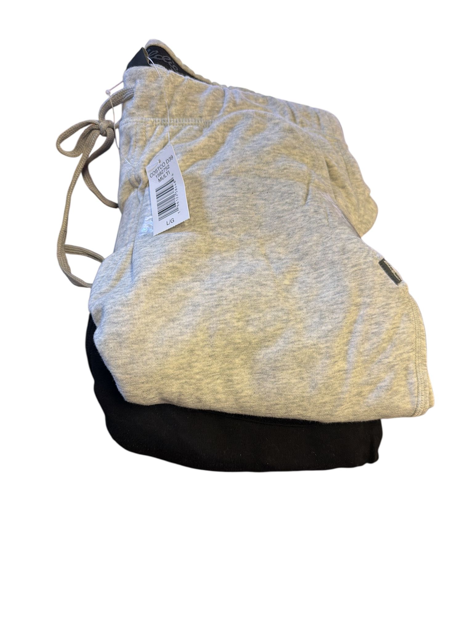 Lounge joggers in black and light grey with elastic waistband and drawstring closure